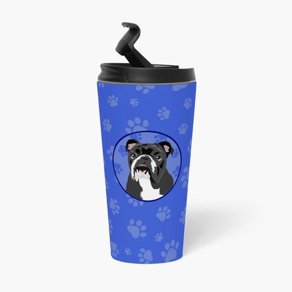 English Bulldog Black and White  Stainless Steel 16 oz  Tumbler, Blue - Picture 3 of 4